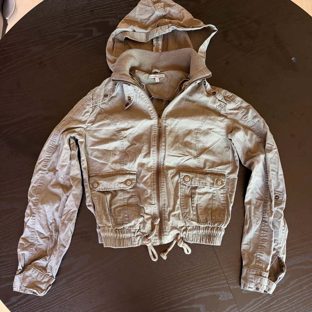 Charlotte Russe Women's Brown Utility Hooded Bomber Jacket Style 79166 Size M
